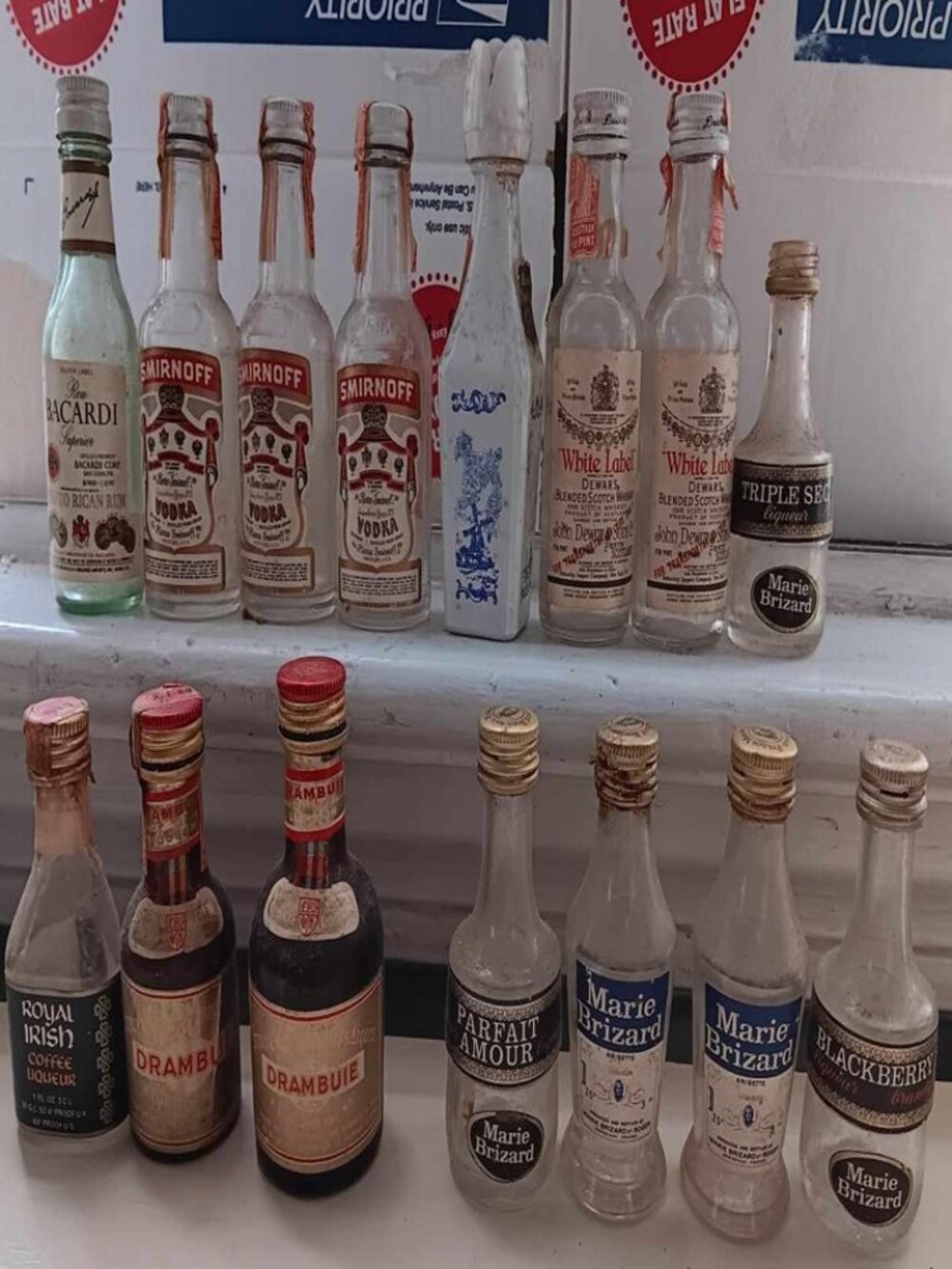 Vintage mini size empty Glass Bottle liqueur, rum etc.